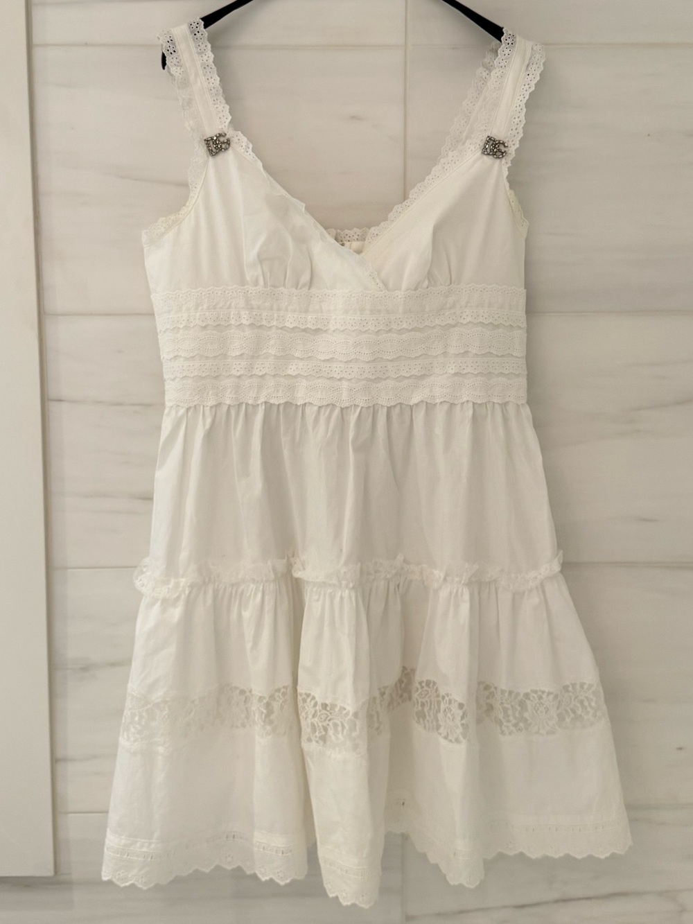 Dolce & Gabbana White Lace Ruffle Sleeveless Dress Size 50